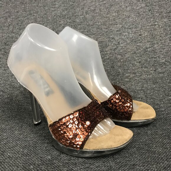 Womens JANTE Size 8 Brown Sequin Slides Heels 4" Platform Pole Dancing Clubwear - Picture 3 of 6